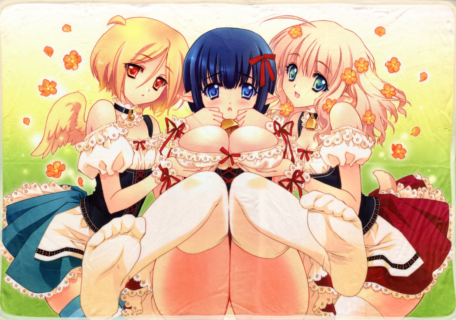 breast_hold carnelian cleavage elf fixme pantsu pointy_ears tail thighhighs wings