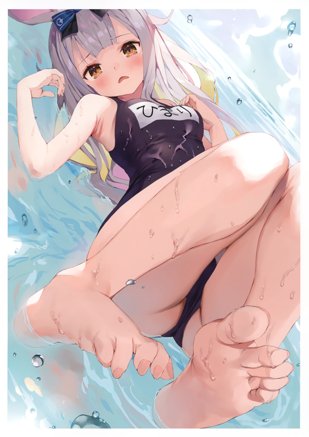 feet gaou himari_channel macaron_taitei mochizuki_himari school_swimsuit swimsuits wet