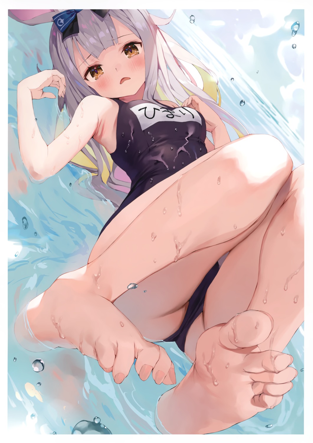 feet gaou_(matsulatte) himari_channel macaron_taitei mochizuki_himari school_swimsuit swimsuits wet