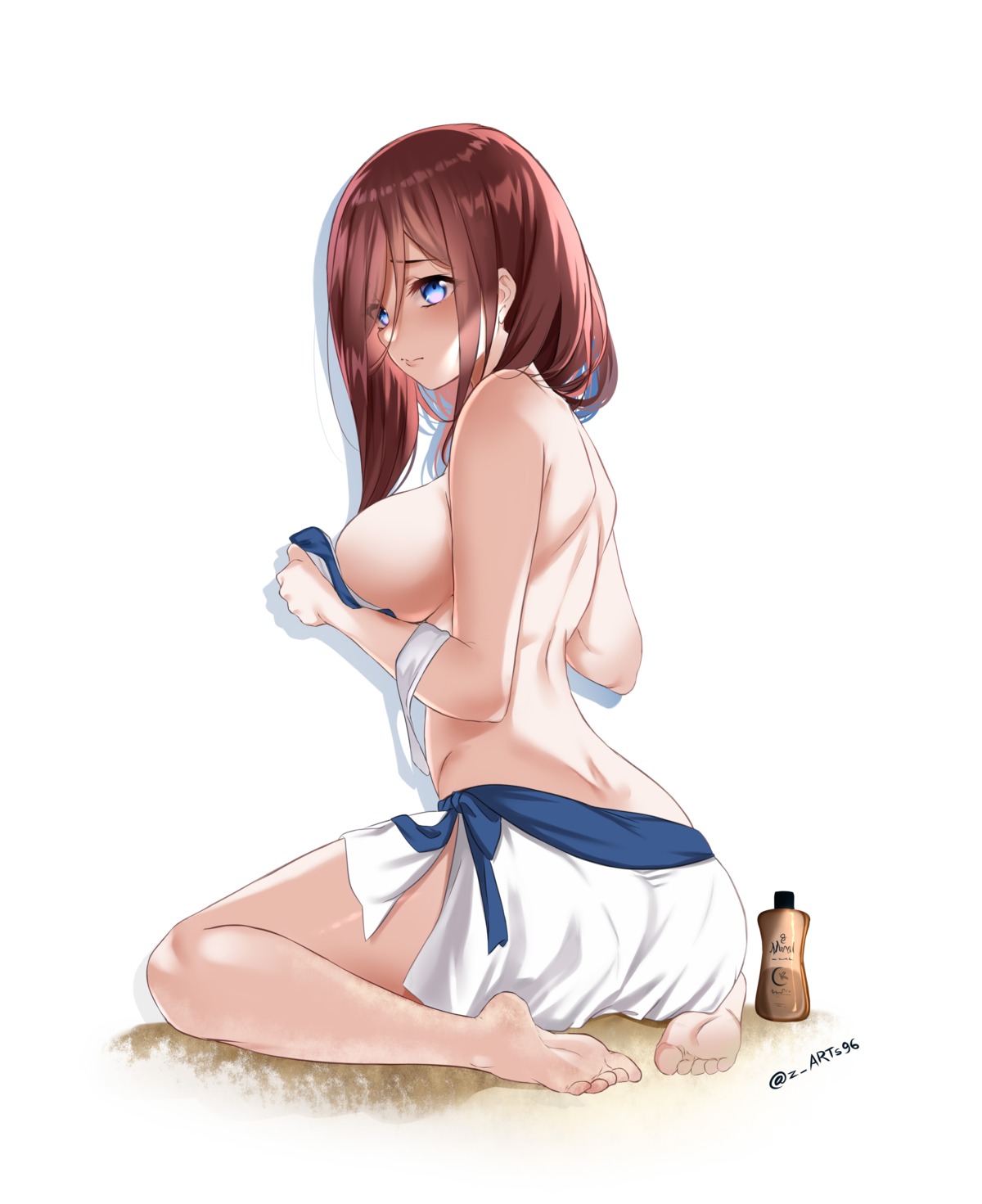 5-toubun_no_hanayome ass bikini breast_hold feet nakano_miku swimsuits topless undressing zasshu