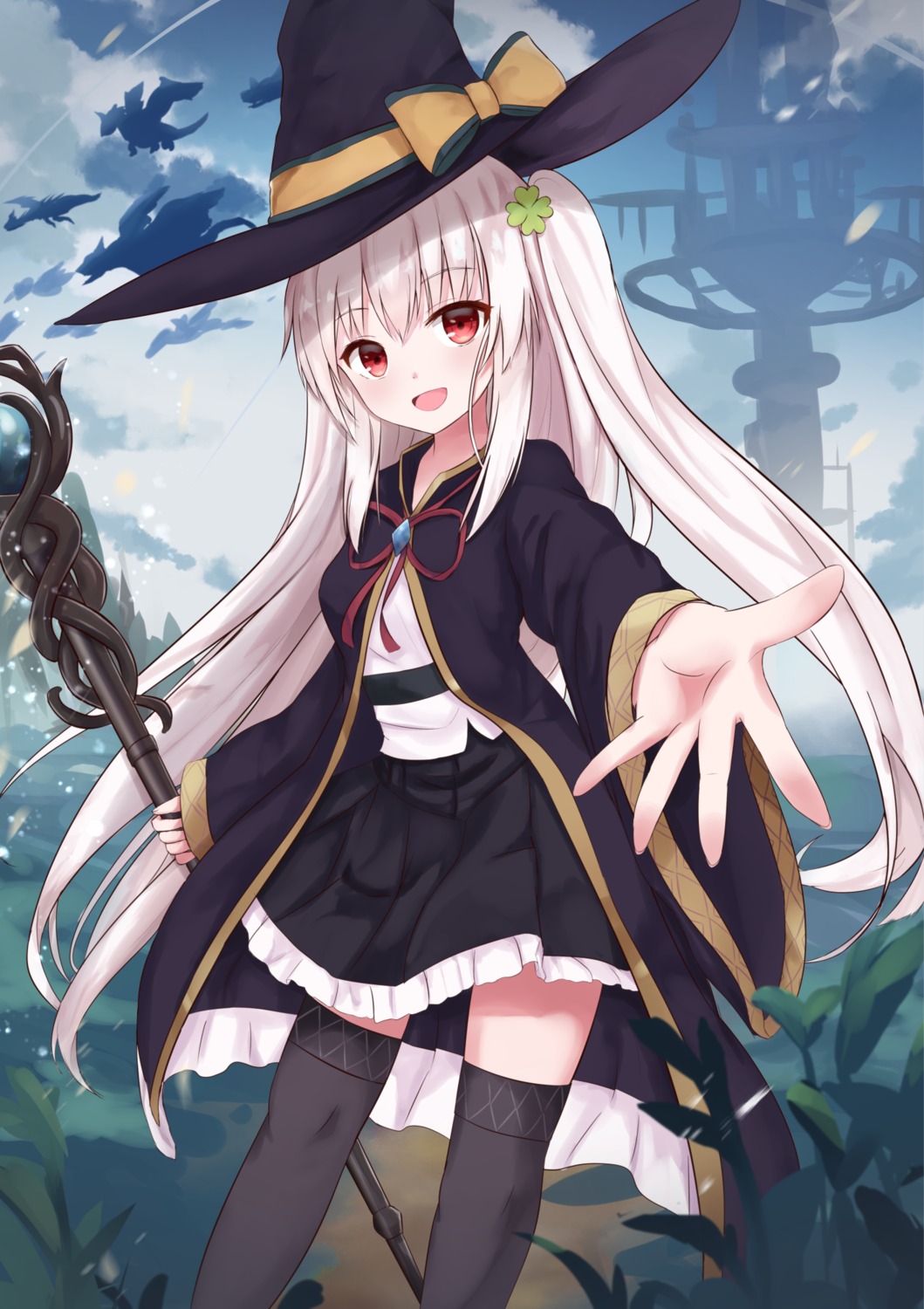 skirt_lift thighhighs touhourh weapon witch