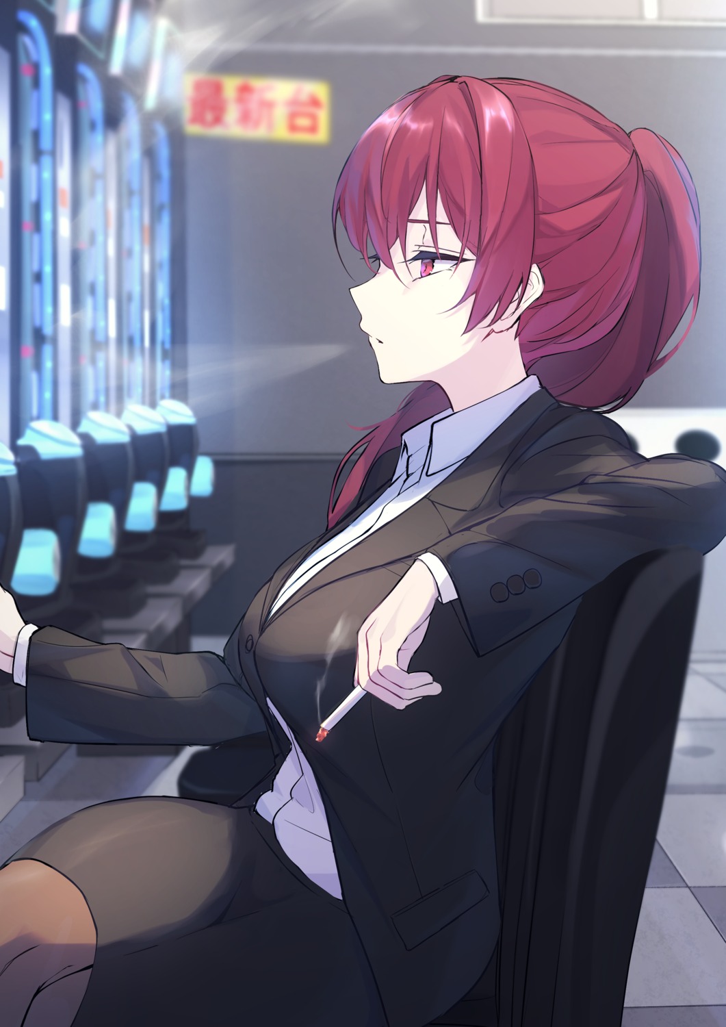 business_suit hololive houshou_marine pantyhose smoking sora_shitatoge