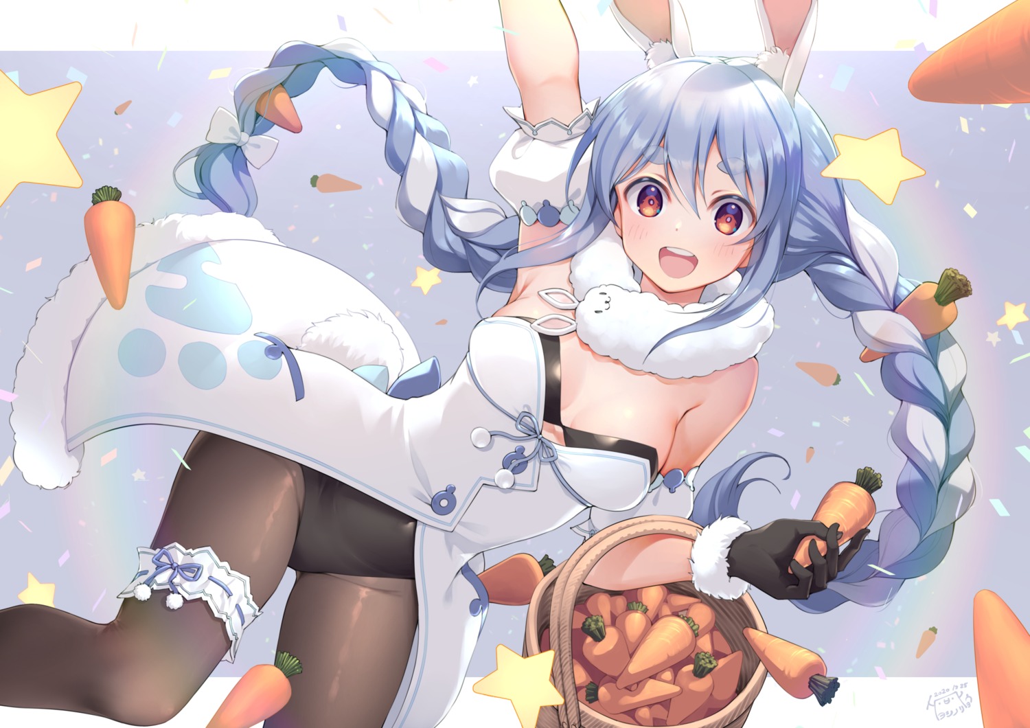 animal_ears bra bunny_ears bunny_girl dress garter hololive pantyhose tail usada_pekora yoshino_ryou