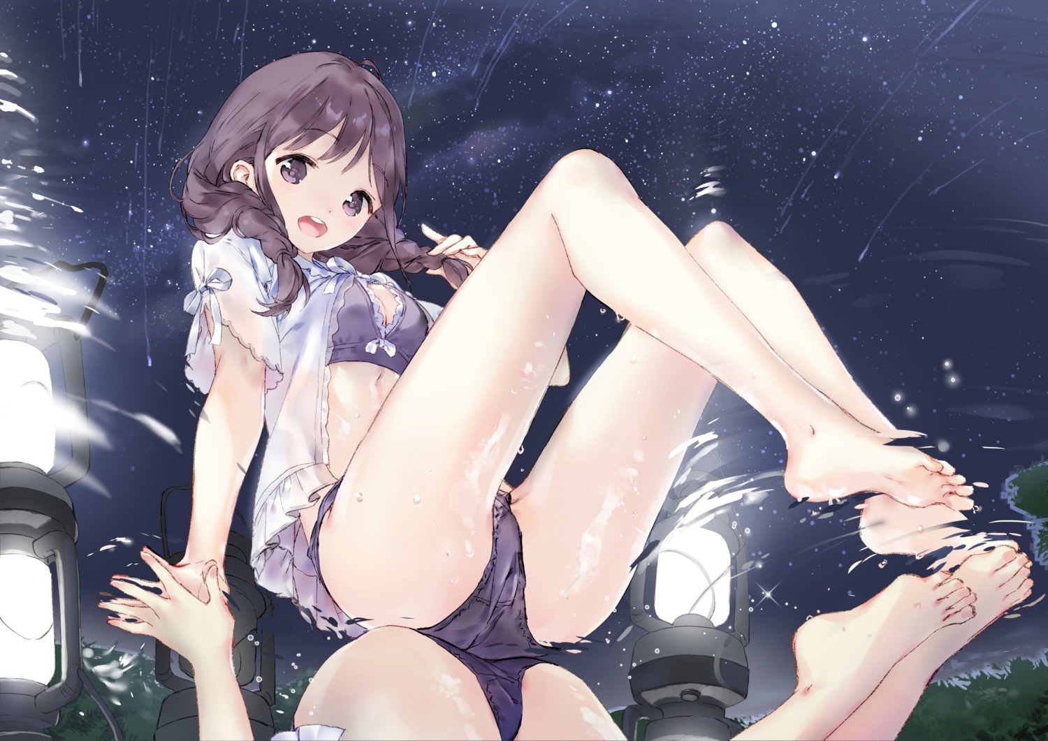 bra cleavage feet macciatto_(aciel02) open_shirt pantsu see_through wet