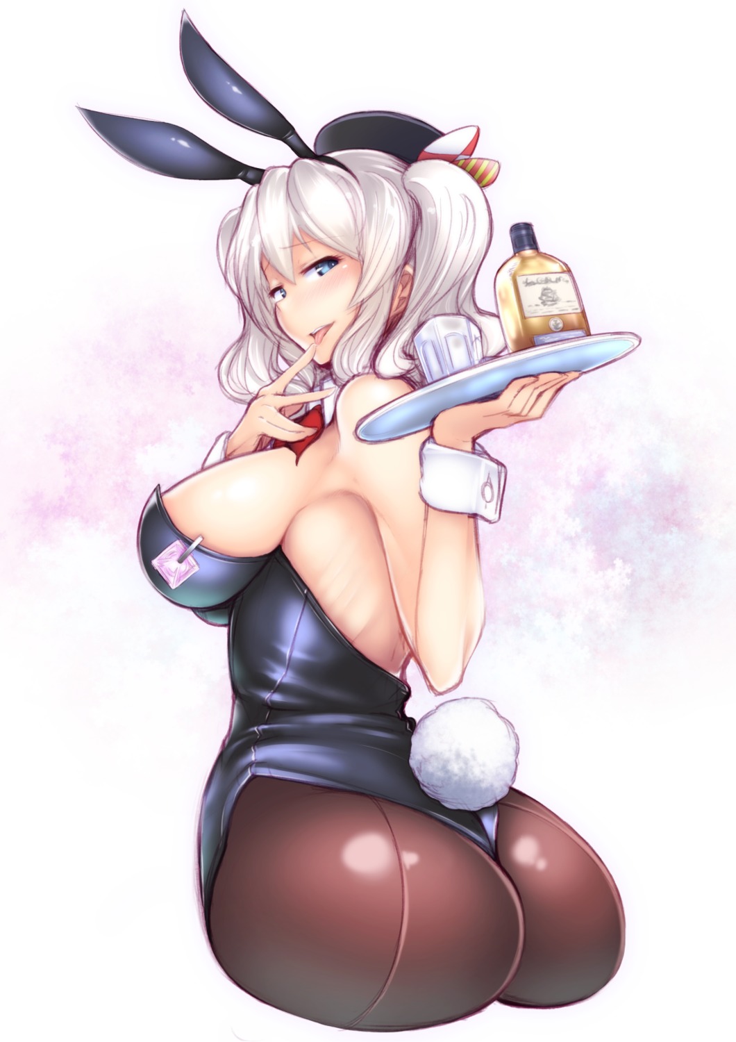 animal_ears ass bunny_ears bunny_girl do_(taka) kantai_collection kashima_(kancolle) no_bra pantyhose tail