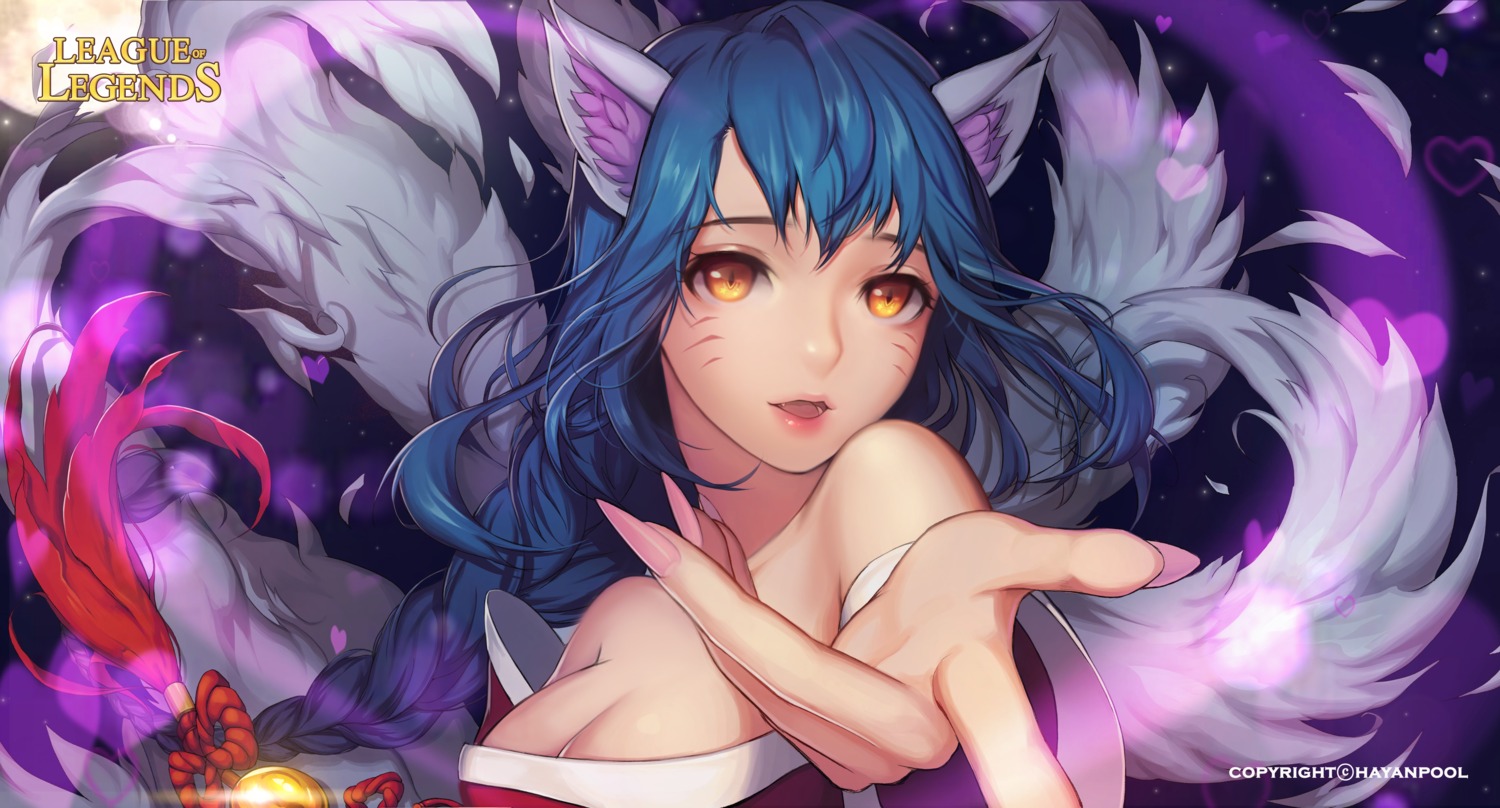ahri animal_ears cleavage hayanpool league_of_legends tail