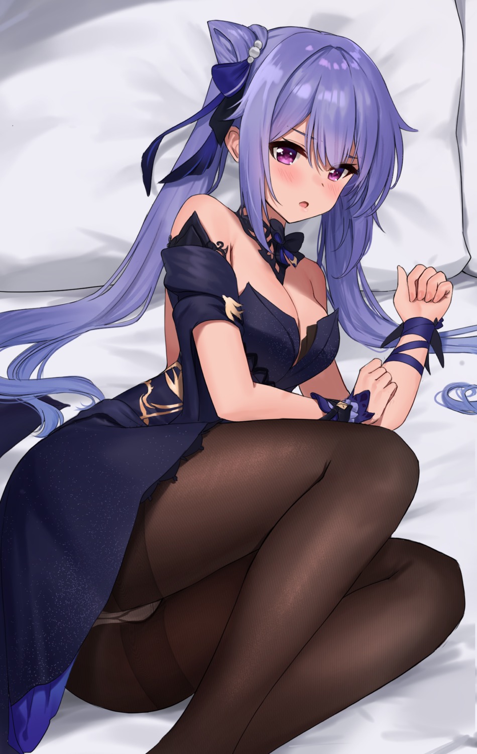 ayul_(ayulneri_92) dress genshin_impact keqing no_bra pantsu pantyhose