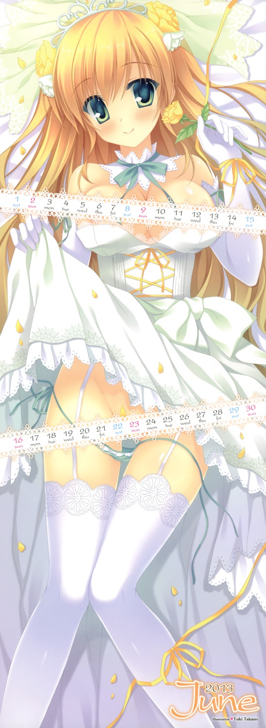 calendar dress panty_pull stick_poster stockings takano_yuki thighhighs wedding_dress