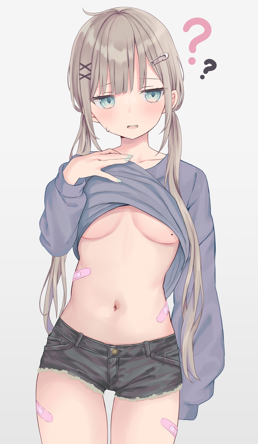 akino_ell bandaid no_bra shirt_lift underboob undressing