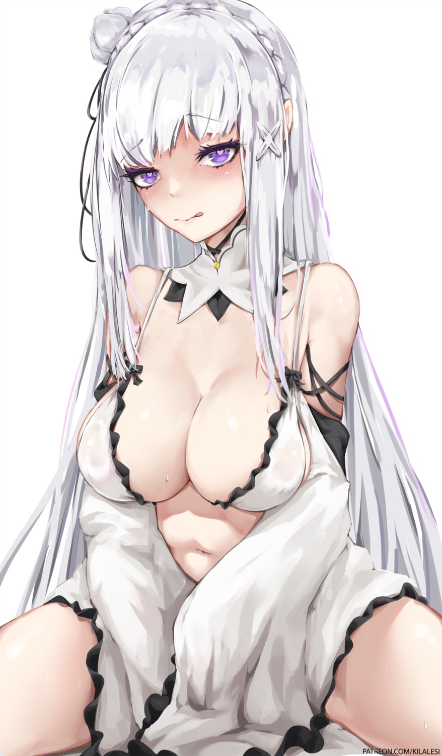 bra elf emilia_(re_zero) kilalesi lingerie pointy_ears re_zero_kara_hajimeru_isekai_seikatsu see_through wet_clothes