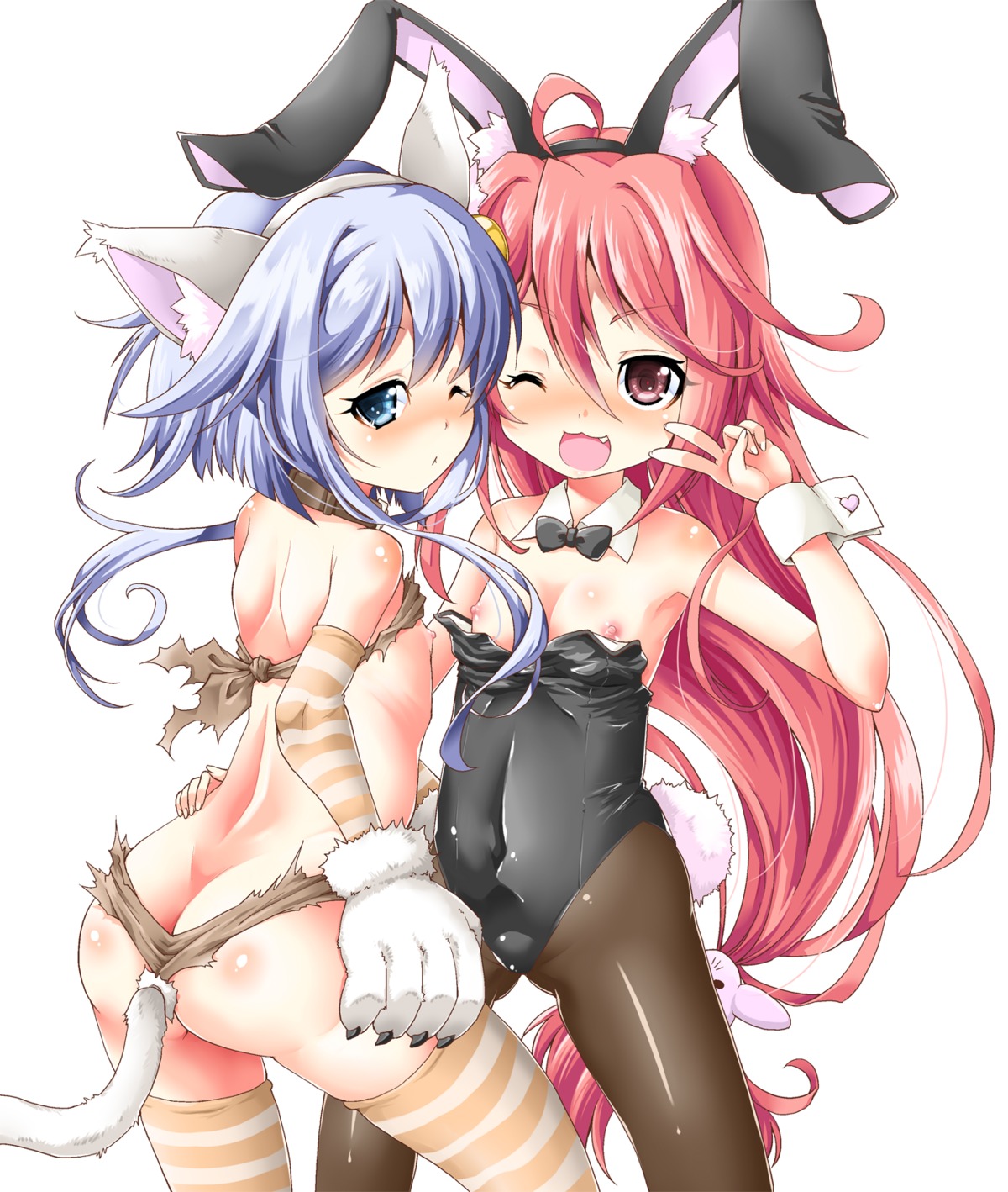 animal_ears ass bikini bunny_ears bunny_girl kantai_collection loli nipples no_bra pantyhose swimsuits tail uzuki_(kancolle) yamazaki_kana yayoi_(kancolle)