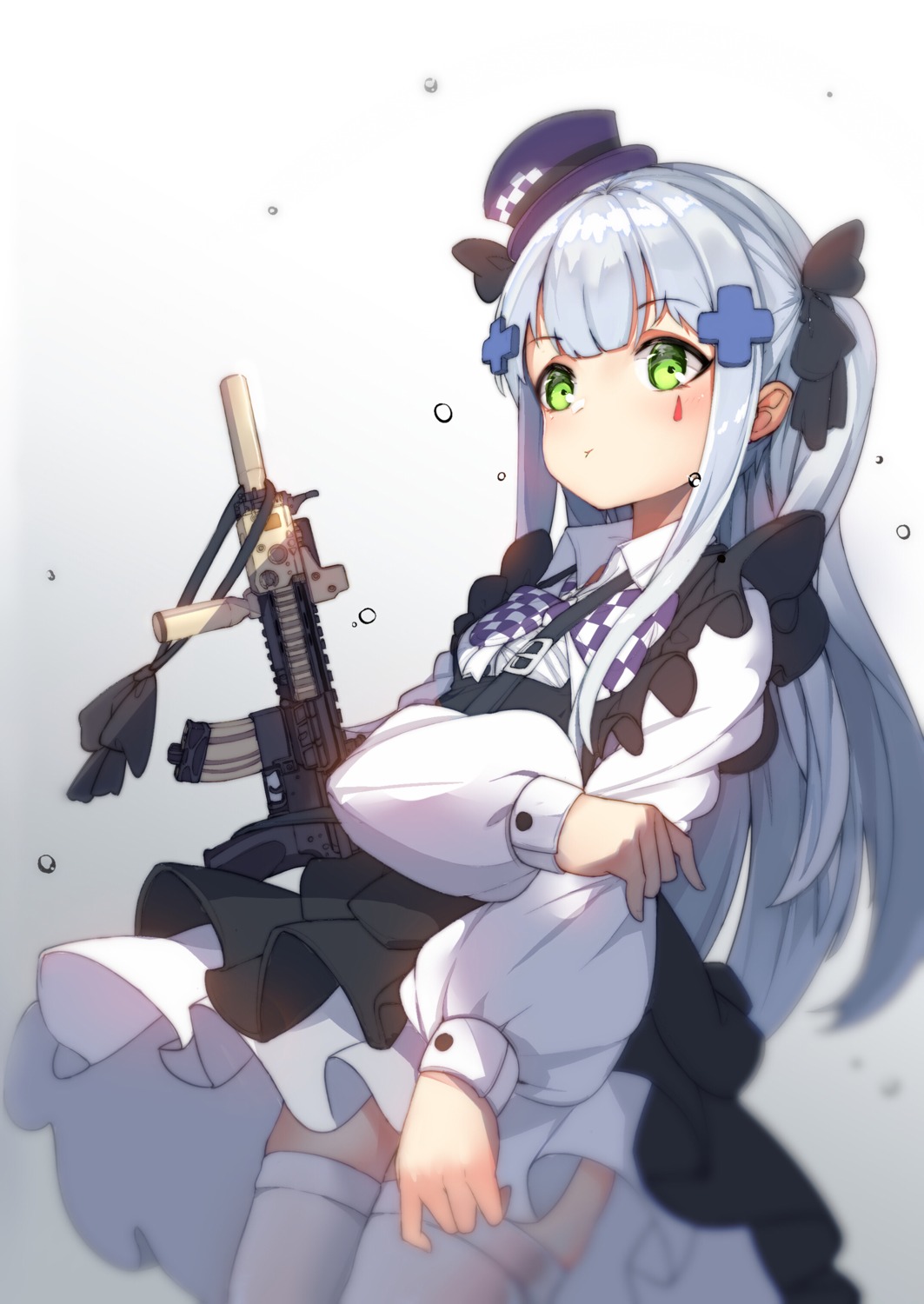 breast_hold girls_frontline gun hk416_(girls_frontline) maid seto(_koto_cn) skirt_lift thighhighs