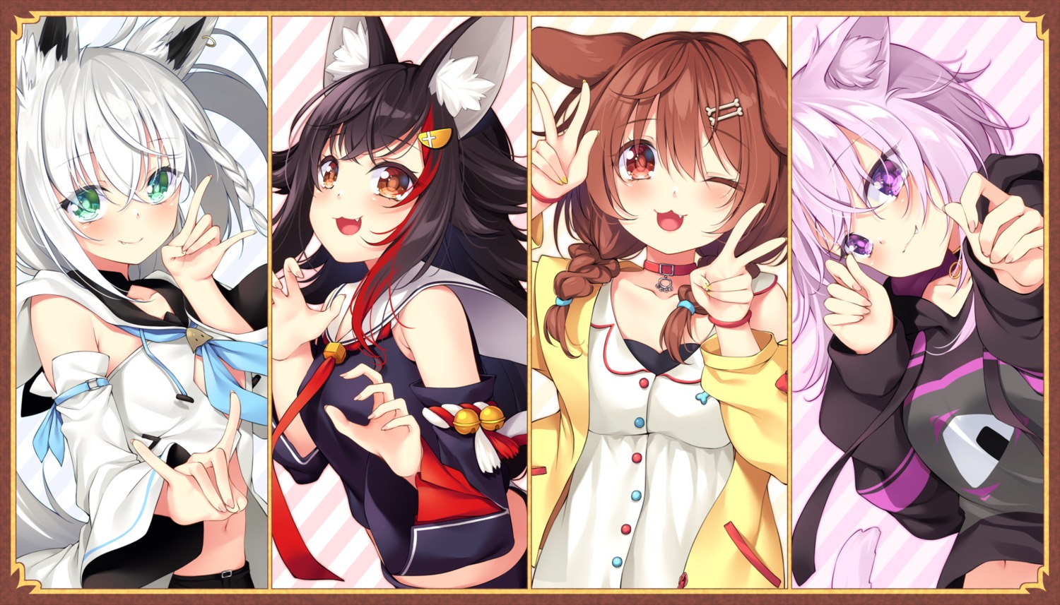 animal_ears chiyonekoko hololive hololive_gamers inugami_korone inumimi kitsune nekomata_okayu nekomimi ookami_mio shirakami_fubuki tail