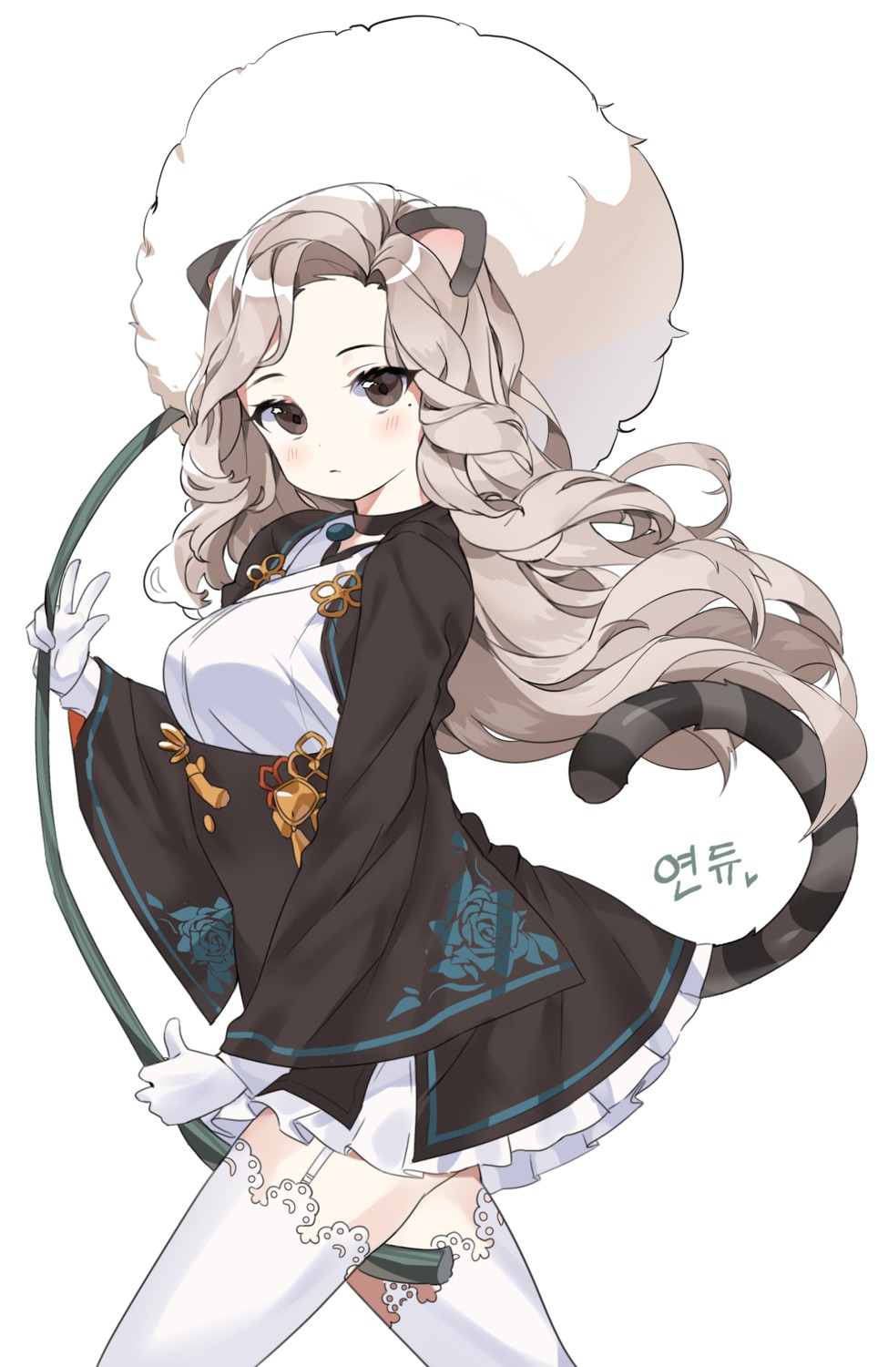 animal_ears asian_clothes gogoco skirt_lift stockings tail thighhighs