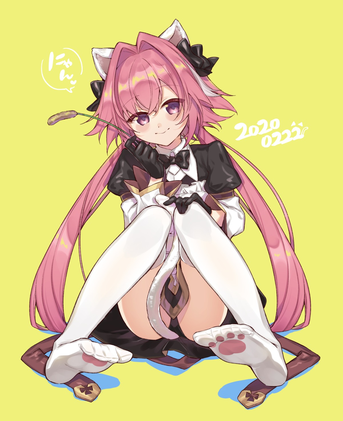 animal_ears astolfo_(fate) citron_82 fate/grand_order feet nekomimi pantsu skirt_lift tail thighhighs trap