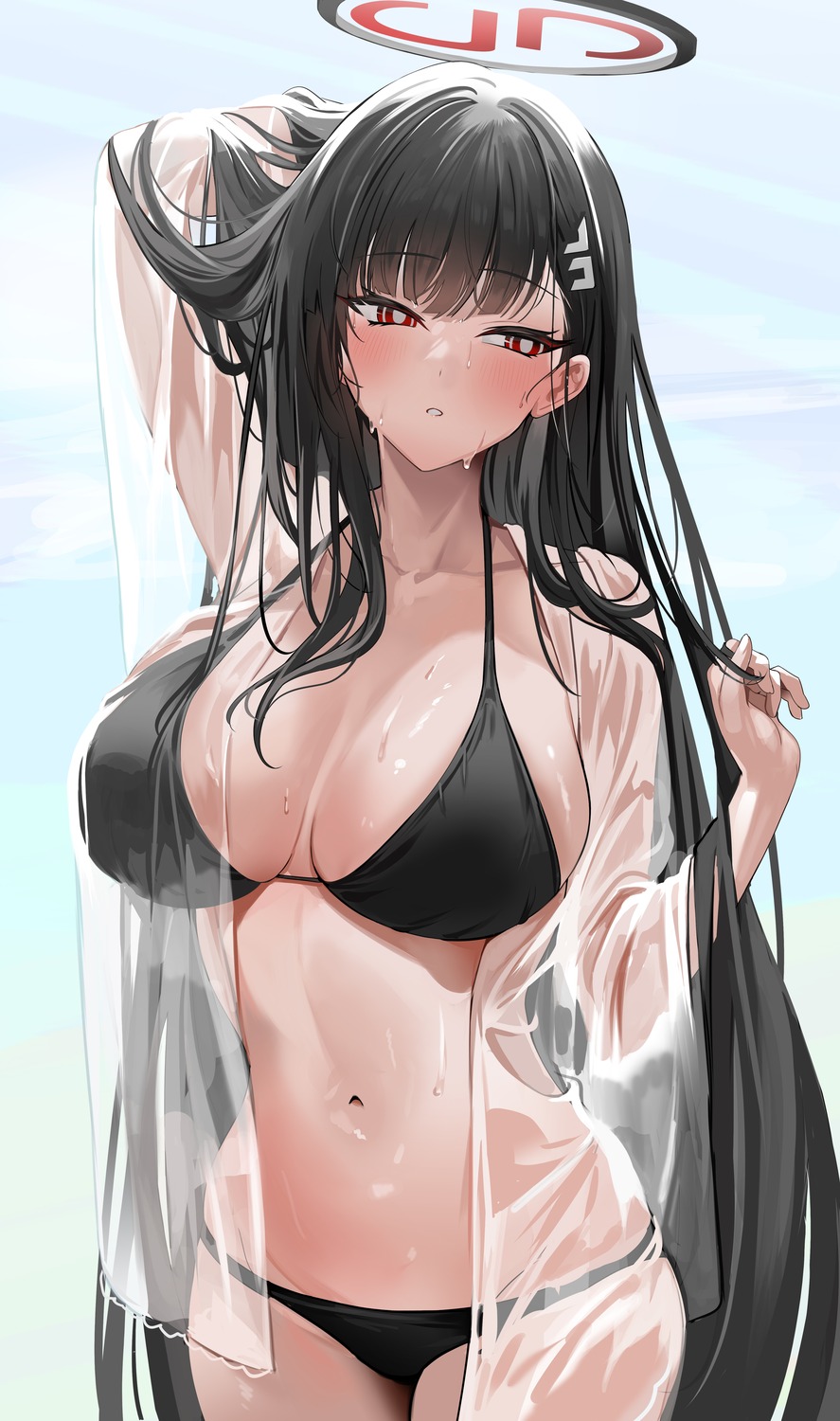 bikini blue_archive halo open_shirt see_through swimsuits tsukatsuki_rio yuki_(asayuki101)