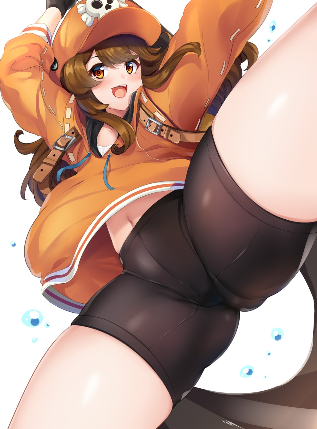 bike_shorts guilty_gear hinata_sora may_(guilty_gear) shirt_lift