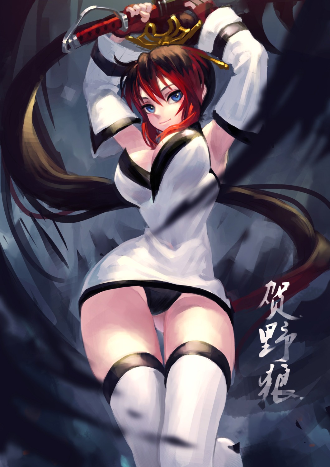 cleavage nanbu_kaguya pantsu super_robot_wars super_robot_wars_og sword thighhighs zengxianxin