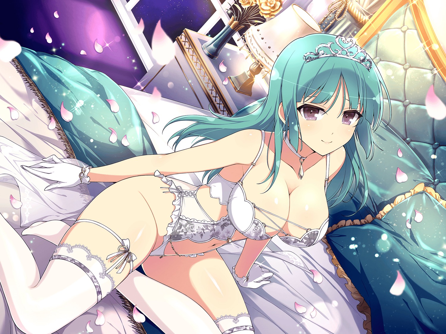 bashou_(senran_kagura) garter lingerie no_bra senran_kagura senran_kagura:_new_link thighhighs yaegashi_nan