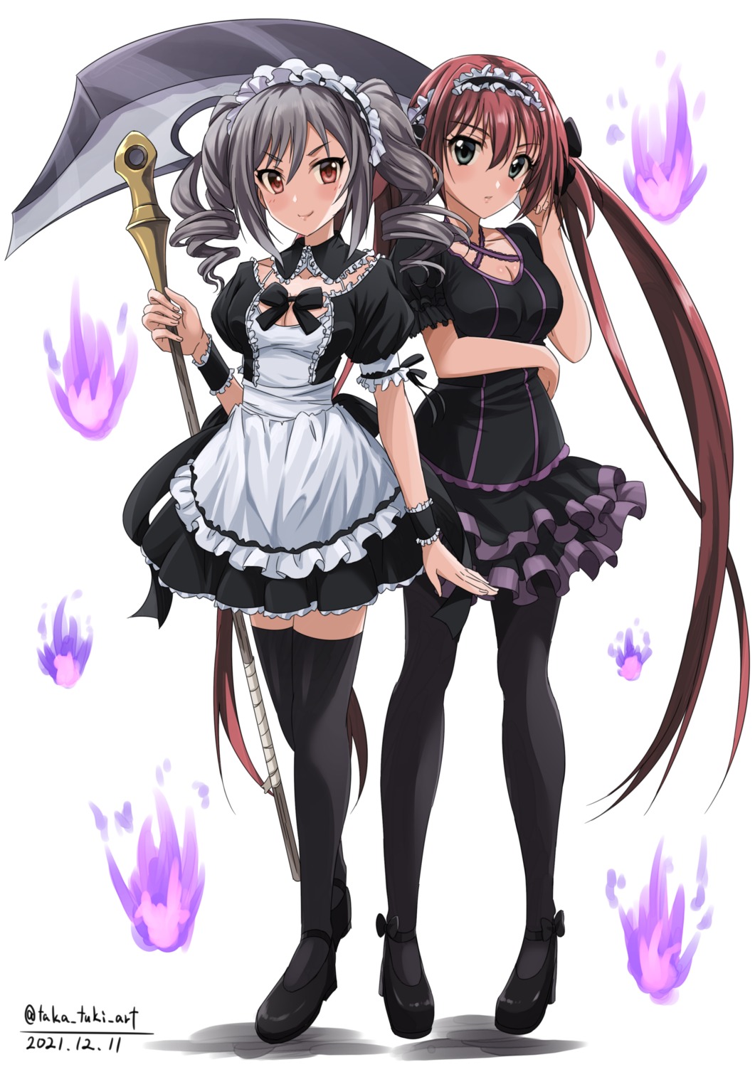 airi cleavage cosplay crossover heels kanzaki_ranko maid pantyhose queen's_blade takatsuki_p the_idolm@ster the_idolm@ster_cinderella_girls thighhighs weapon