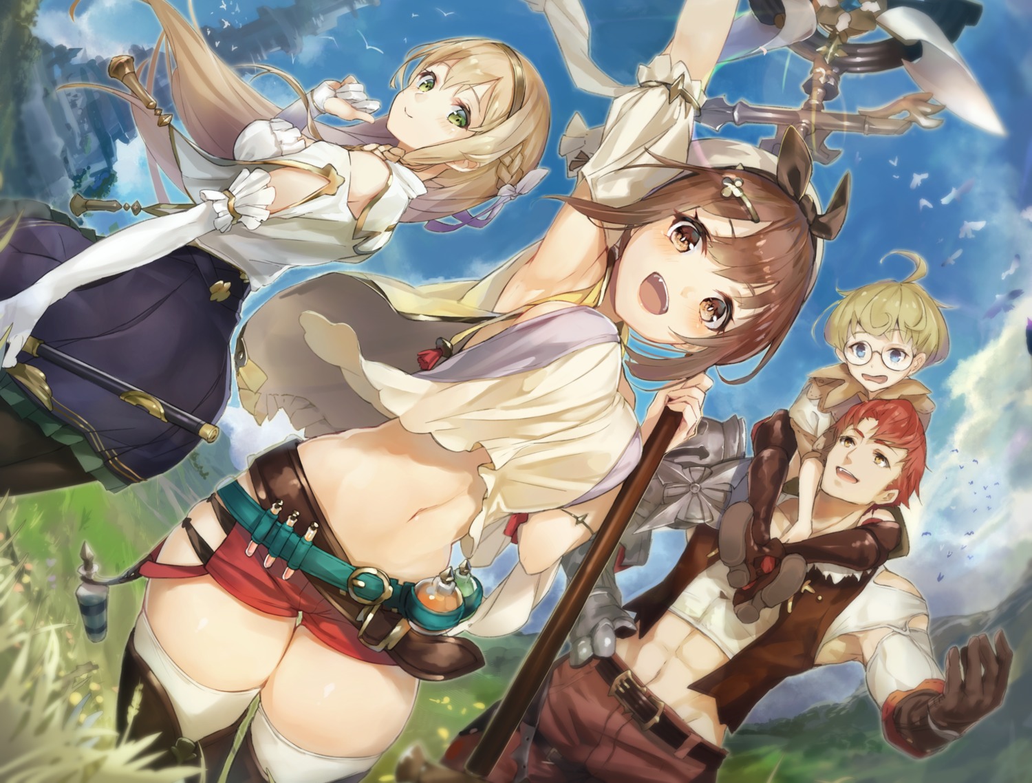 armor atelier atelier_ryza cruel_gz klaudia_valentz megane pantyhose reisalin_stout thighhighs weapon