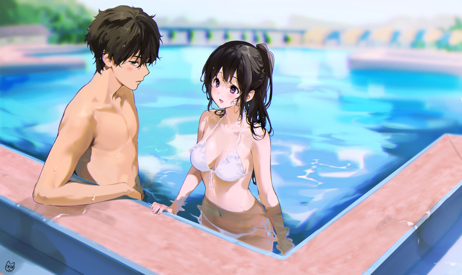 bikini chitanda_eru cleavage hyouka mery_(yangmalgage) oreki_houtarou swimsuits wet