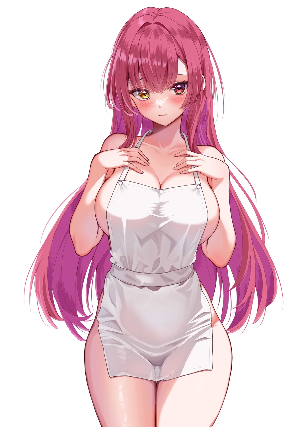 heterochromia hololive houshou_marine naked_apron o29sukizero