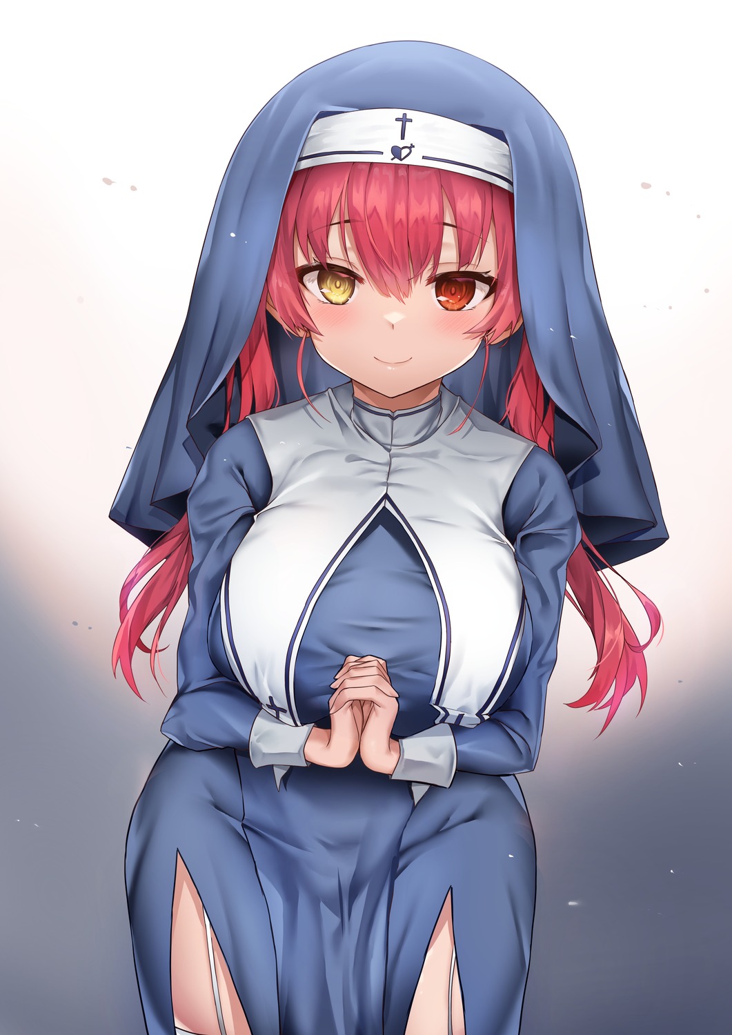 breast_hold deogho_(liujinzy9854) heterochromia hololive houshou_marine nun stockings thighhighs