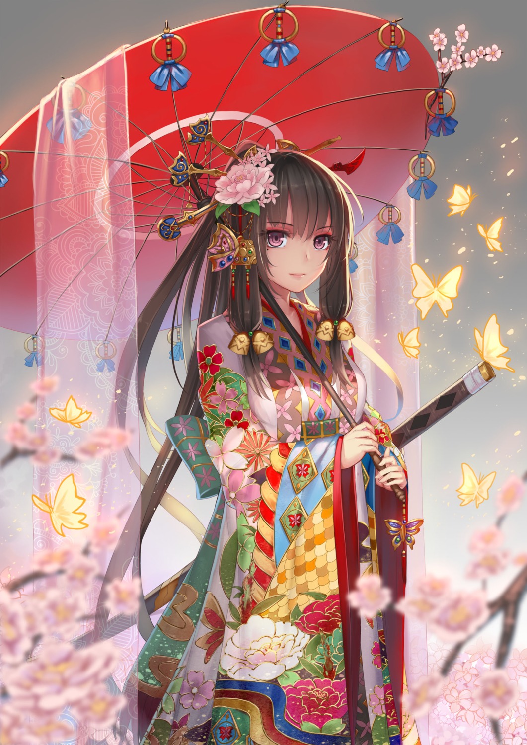 kimono musyne_xsk sword umbrella