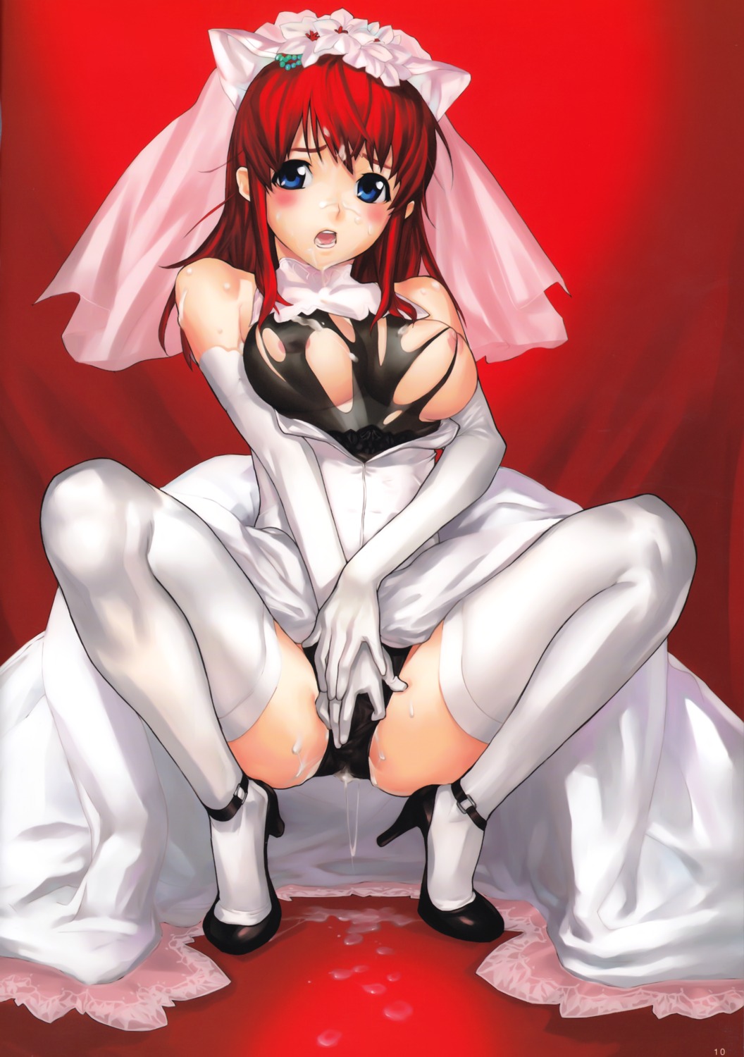 cum dress hakua_ugetsu nipples thighhighs torn_clothes wedding_dress