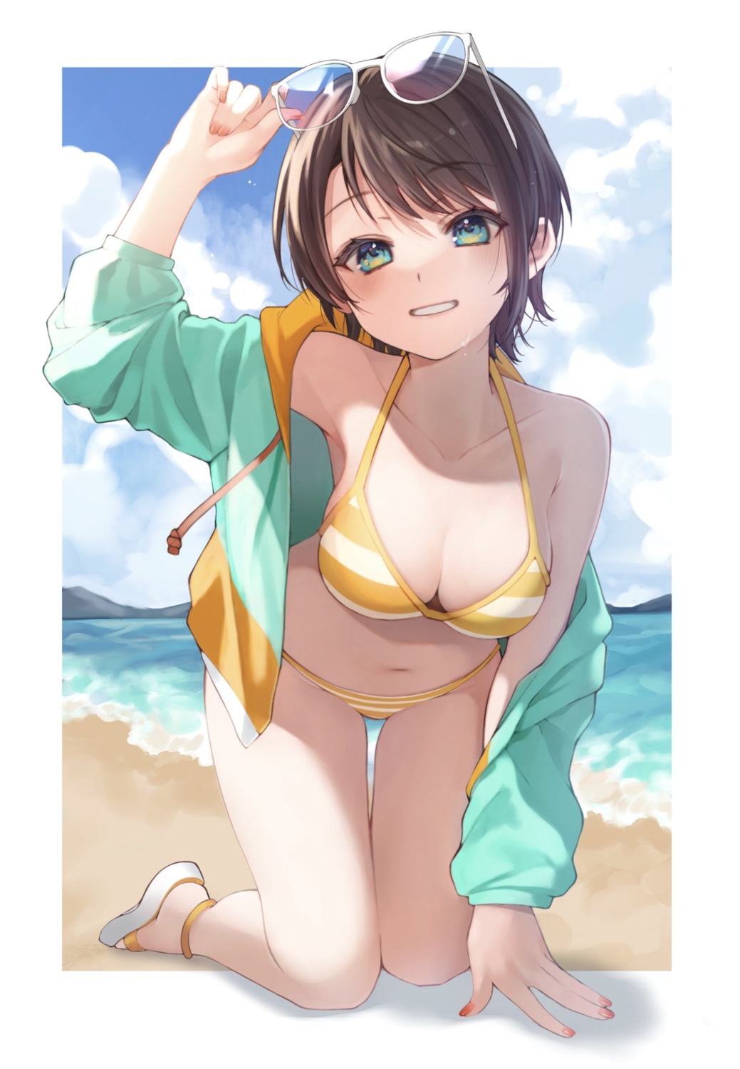 bikini hololive megane oozora_subaru open_shirt swimsuits toramaru_(toramal9831)