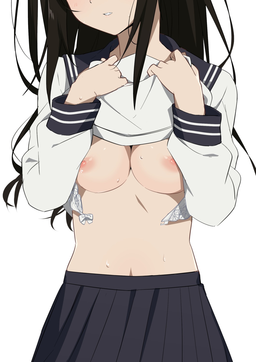 bra breasts chitanda_eru hyouka morisobo nipples seifuku shirt_lift undressing