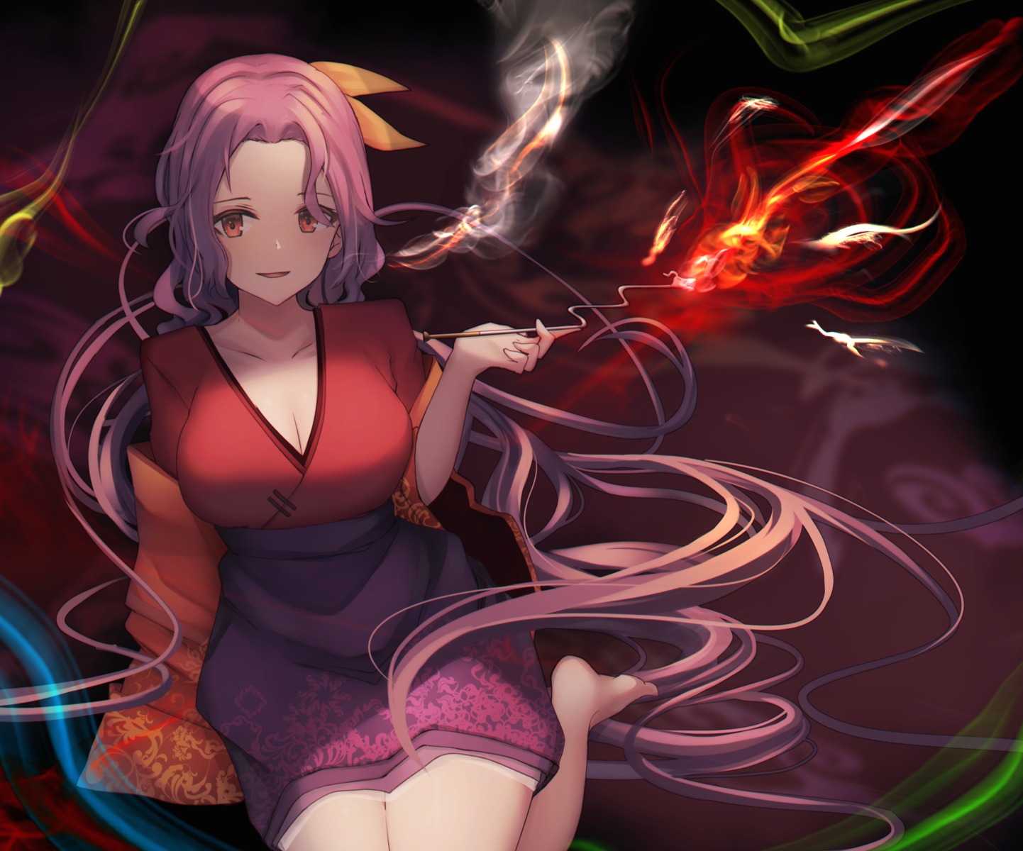 cleavage japanese_clothes komakusa_sannyo liya smoking touhou