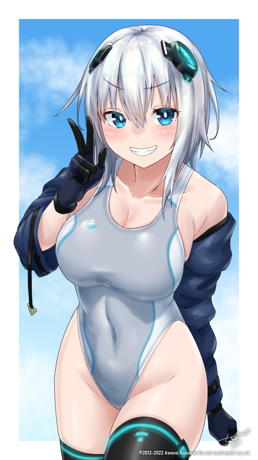 awono_nanaumi cleavage swimsuits thighhighs