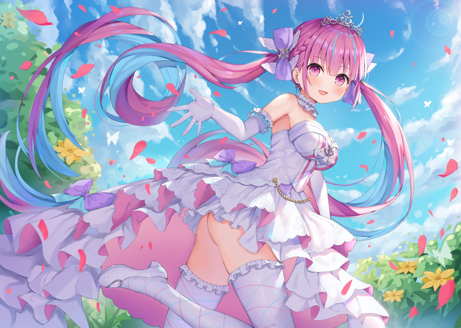 ass dress heels hololive kizuna minato_aqua no_bra nopan skirt_lift thighhighs