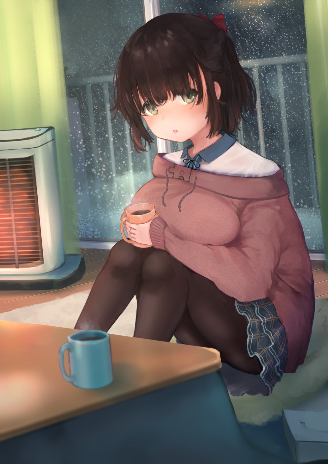 breast_hold momiji_manjuu_(usagiblackmore) pantyhose skirt_lift sweater