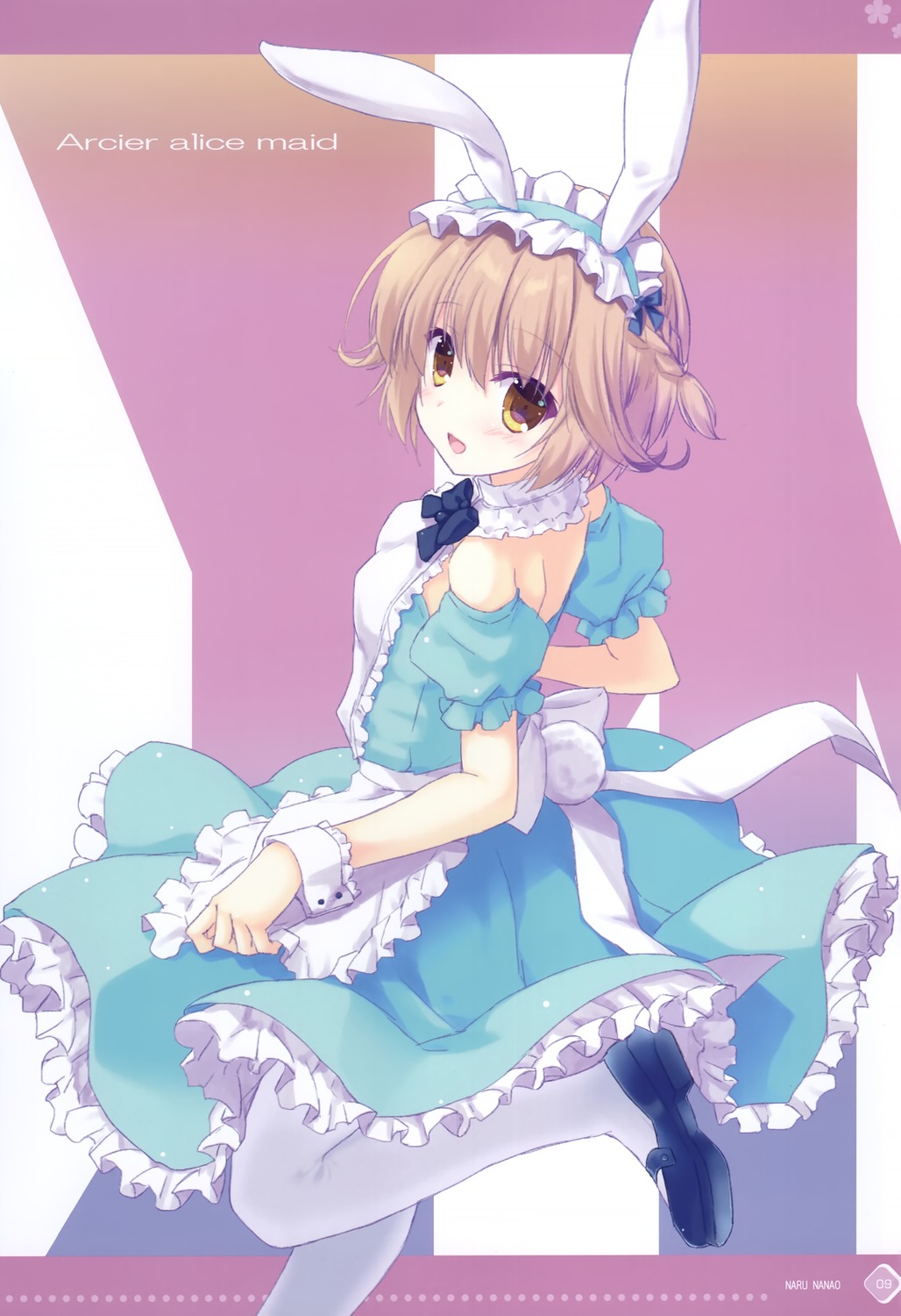 animal_ears bunny_ears dress ice_&_choco maid nanao_naru pantyhose