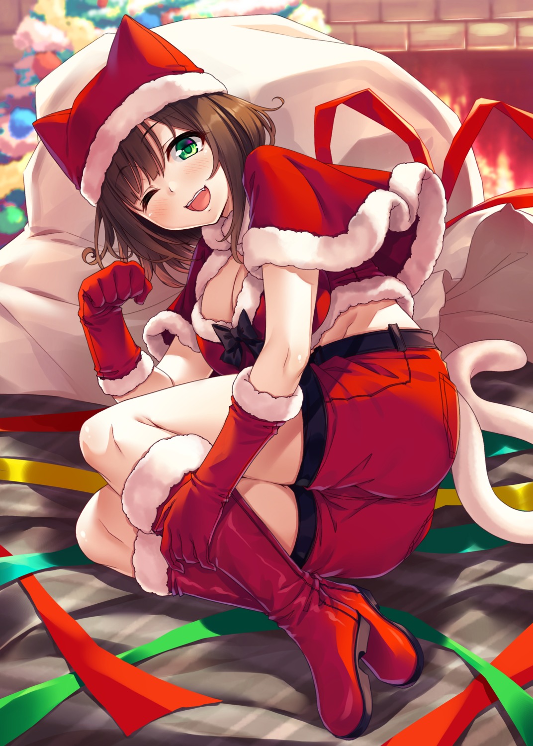 animal_ears christmas cleavage hasumi_(hasubatake39) maekawa_miku tail the_idolm@ster the_idolm@ster_cinderella_girls