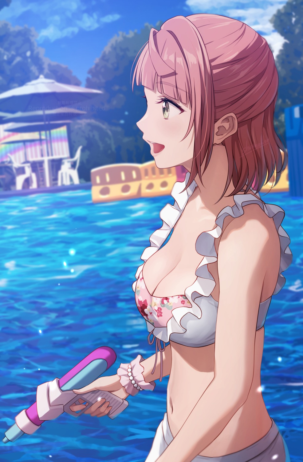 bikini gun love_live!_nijigasaki_high_school_idol_club official_watermark shamakho swimsuits uehara_ayumu wet