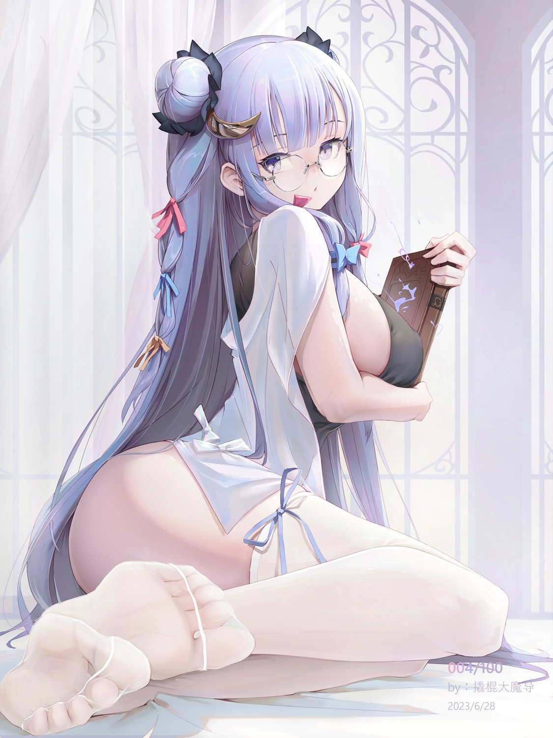 327564857 feet lingerie megane patchouli_knowledge see_through thighhighs touhou