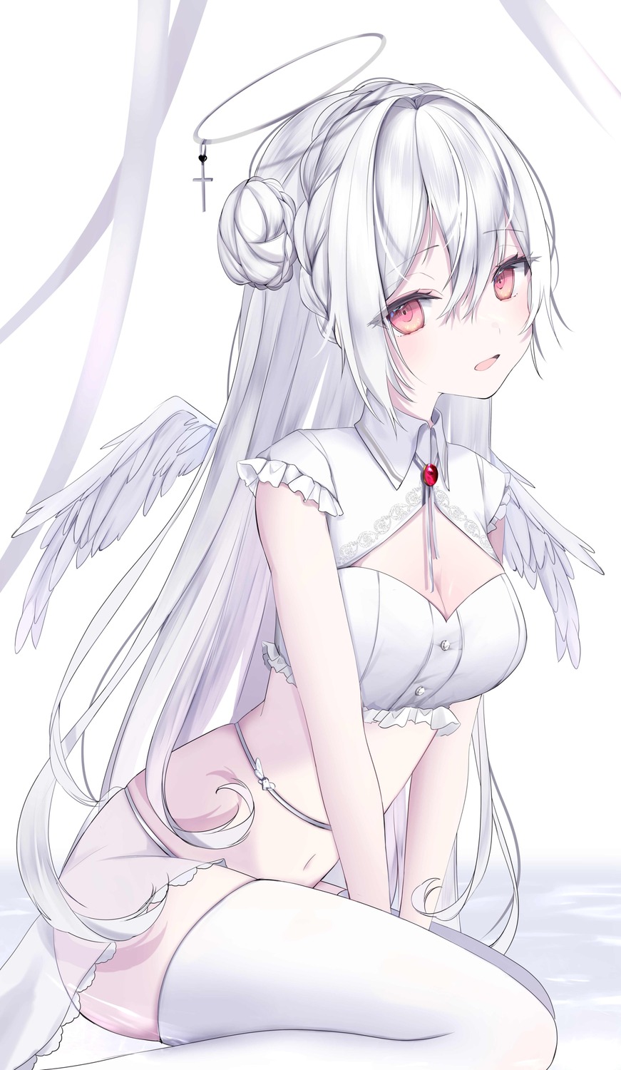 angel cleavage moemoepiano see_through thighhighs wings