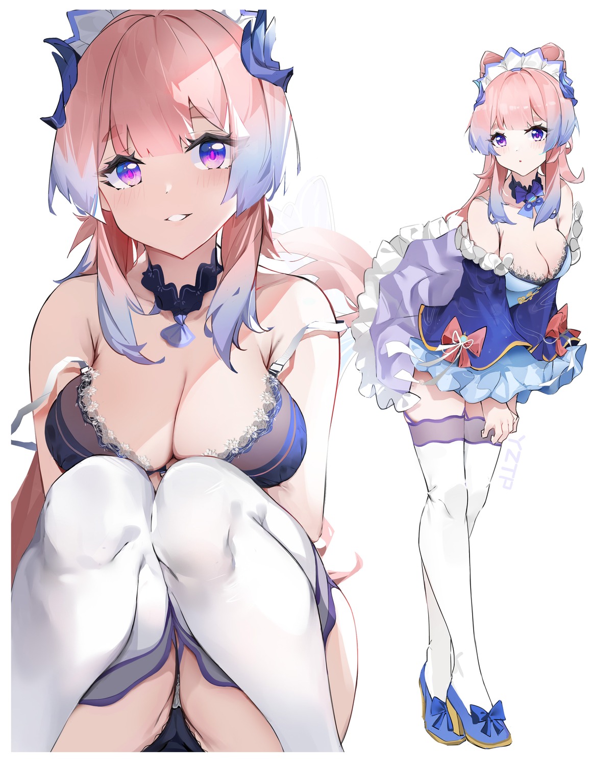 bra genshin_impact heels japanese_clothes pantsu sangonomiya_kokomi sanmery thighhighs