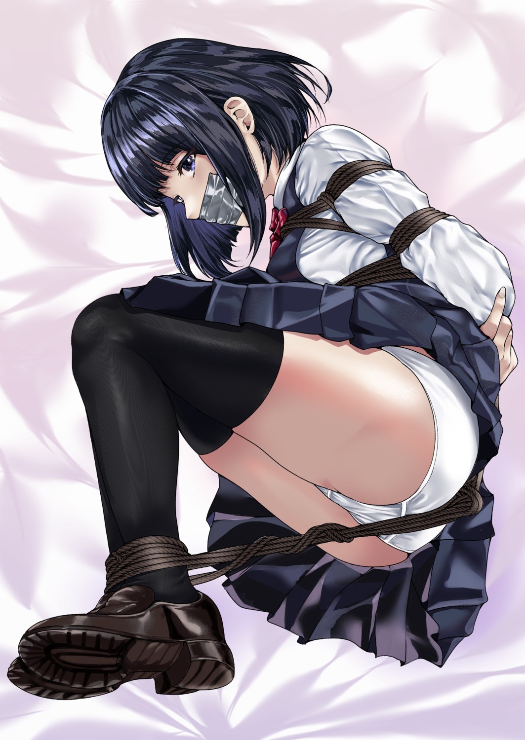 bondage drawfagmona pantsu seifuku skirt_lift thighhighs