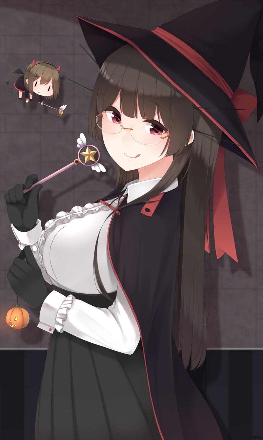 choukai_(kancolle) halloween kantai_collection megane weapon witch yukichi_(sukiyaki39)