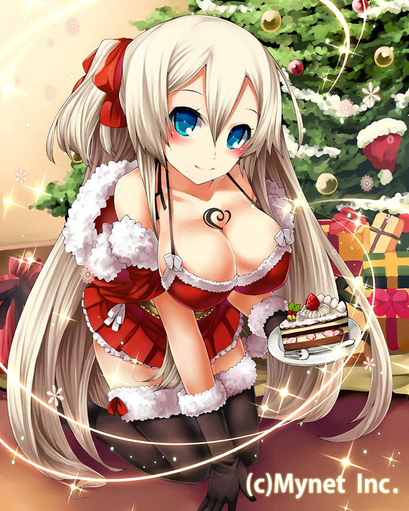 arutoria bikini_top christmas cleavage swimsuits tattoo thighhighs