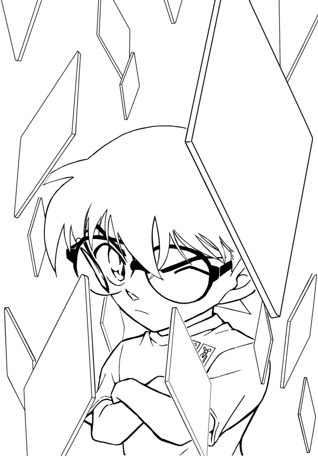 aoyama_goushou detective_conan edogawa_conan line_art male megane monochrome