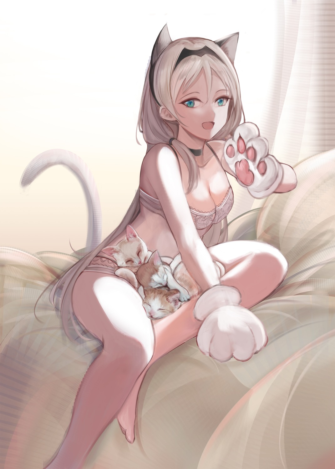 an-94_(girls_frontline) animal_ears bra girls_frontline kananote neko nekomimi pantsu tail