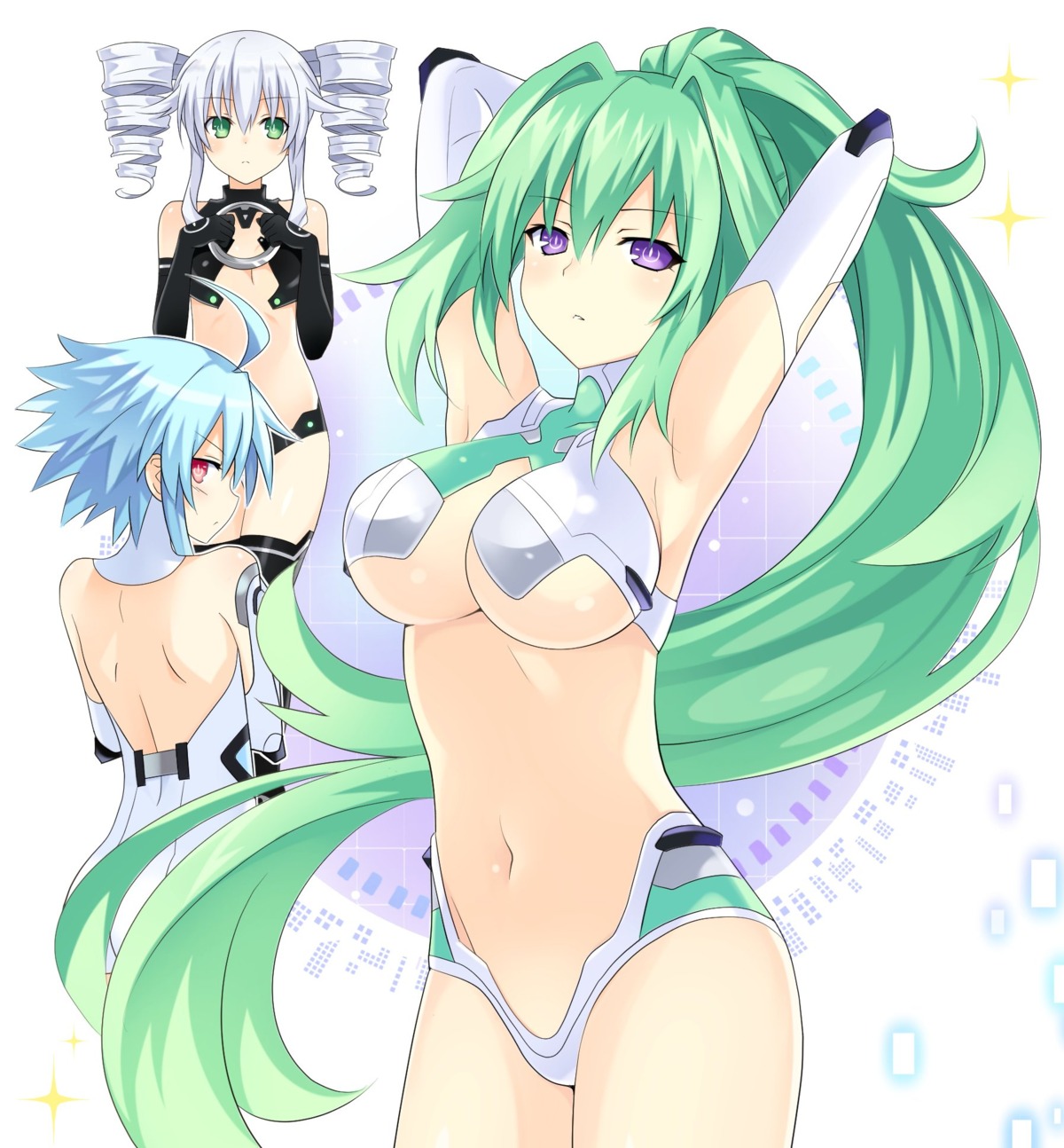 ass bikini_armor black_sister choujigen_game_neptune green_heart leotard no_bra thighhighs underboob white_heart zero_(ray_0805)