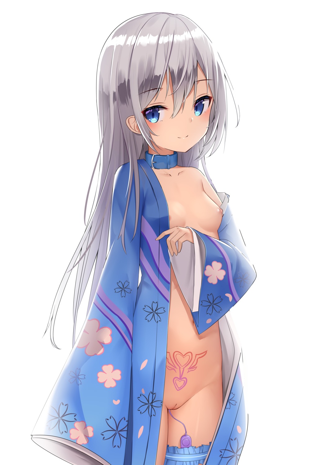 breasts garter loli nipples no_bra nopan open_shirt pussy sakutaishi tattoo uncensored vibrator yukata