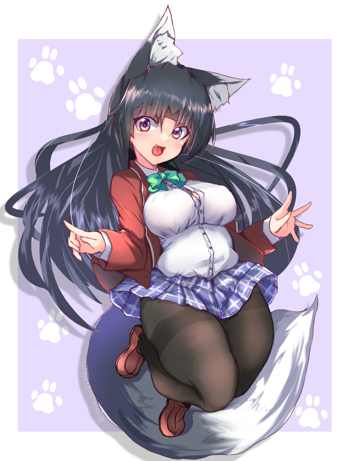 animal_ears kitsune mazda5525bk5st5 pantyhose seifuku skirt_lift tail